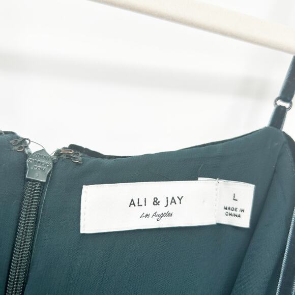 Ali & Jay Womens Party Hustle Culotte Velvet Crop Wide Leg Jumpsuit Size L Green - Picture 5 of 9